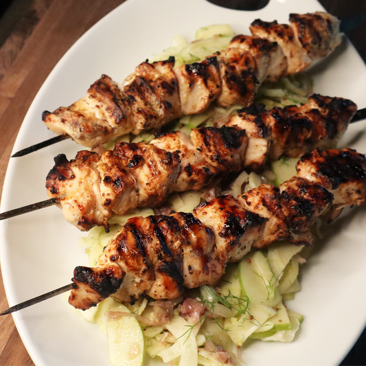 Maple Dijon Chicken Skewers w/Fennel & Apple Salad