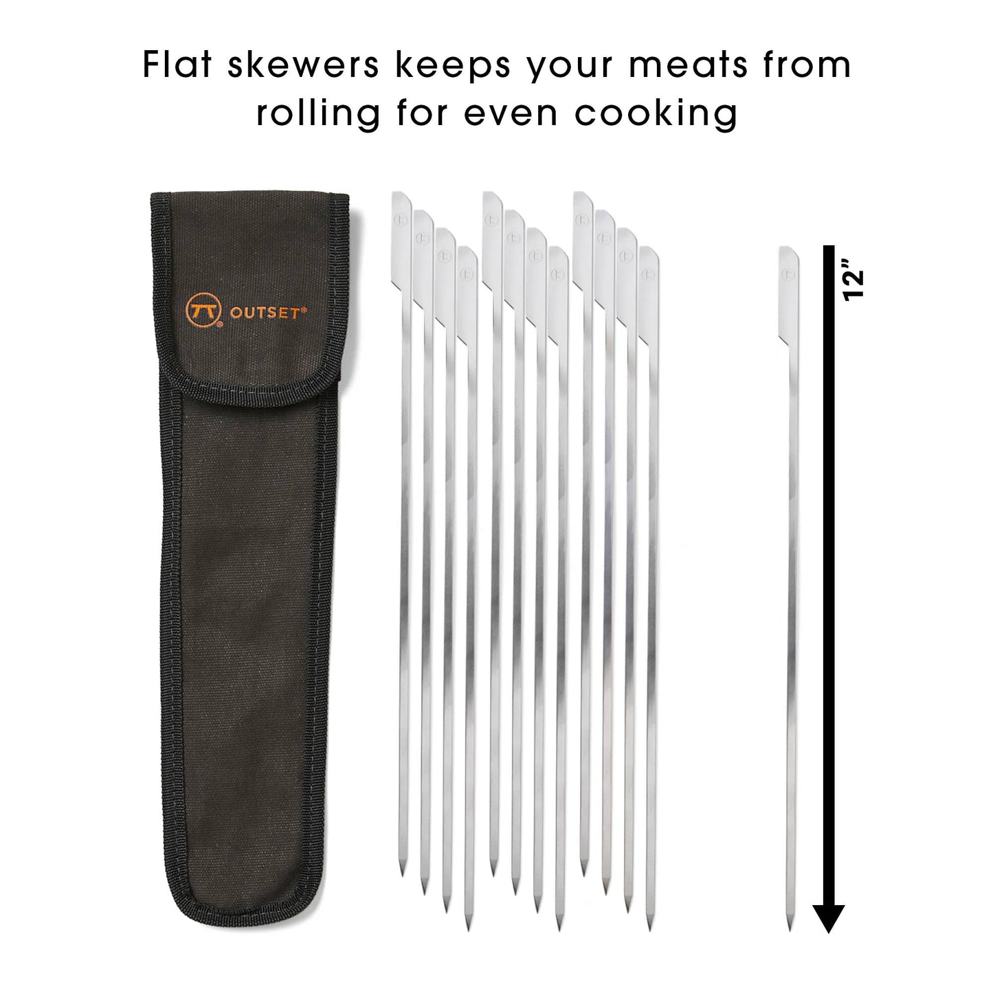 Fox Run Brands - Outset Stainless Steel Paddle Skewers with Storage Bag, 12"