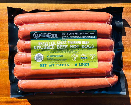Certified Piedmontese Grass Fed Beef Hot Dogs 6/1