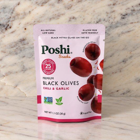 Poshi Snacks - Chili & Garlic Pitted Black Olives