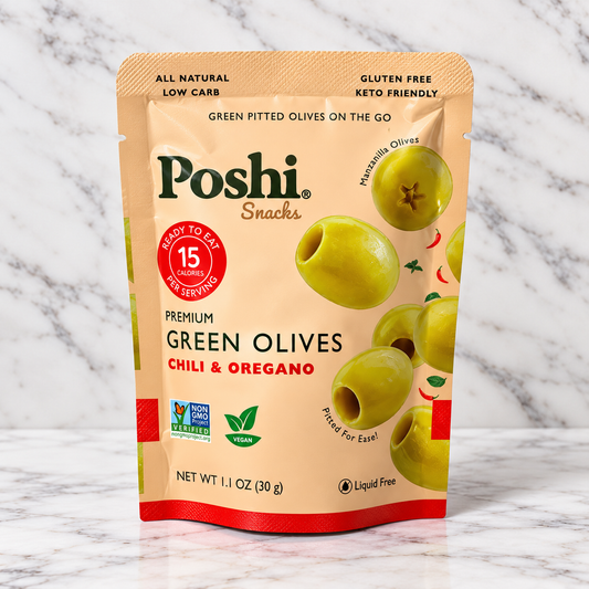 Poshi Snack - Chili & Oregano Pitted Green Olives